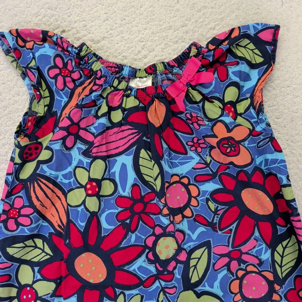 Hanna Andersson Retro Dress Bakery Blue Floral Cap Sleeve Cotton 140 US 10 38945